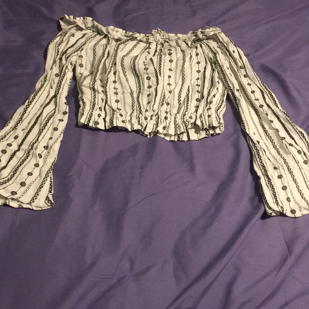 H&M Black and White Printed Peasant Blouse Size 0 - Picture 2 of 2